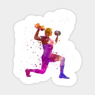 Man exercising weight training workout fitnes in watercolor Sticker